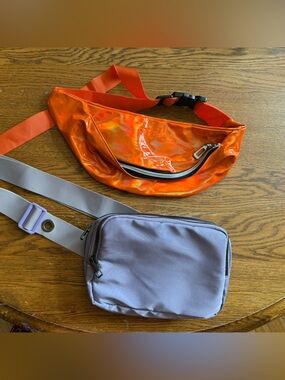 Orange Iridescent and Light Gray Crossbody Sling Bags - Fanny Packs Bundle